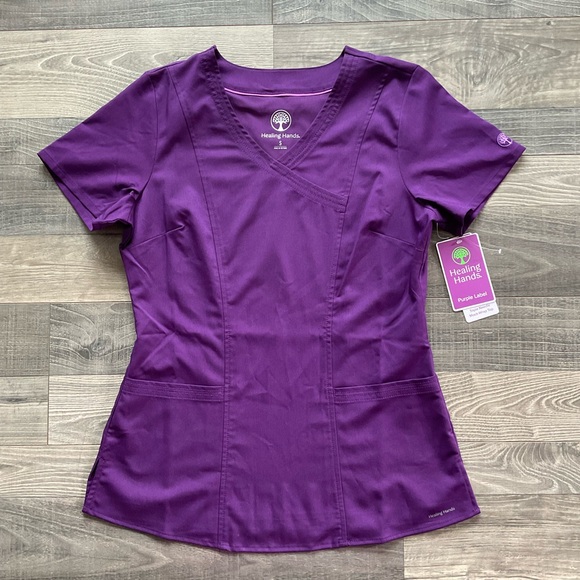 NWT Healing Hands Jordan V-Neck Scrub Top Women’s SMALL Purple 2 Pocket 2172 - Picture 1 of 14